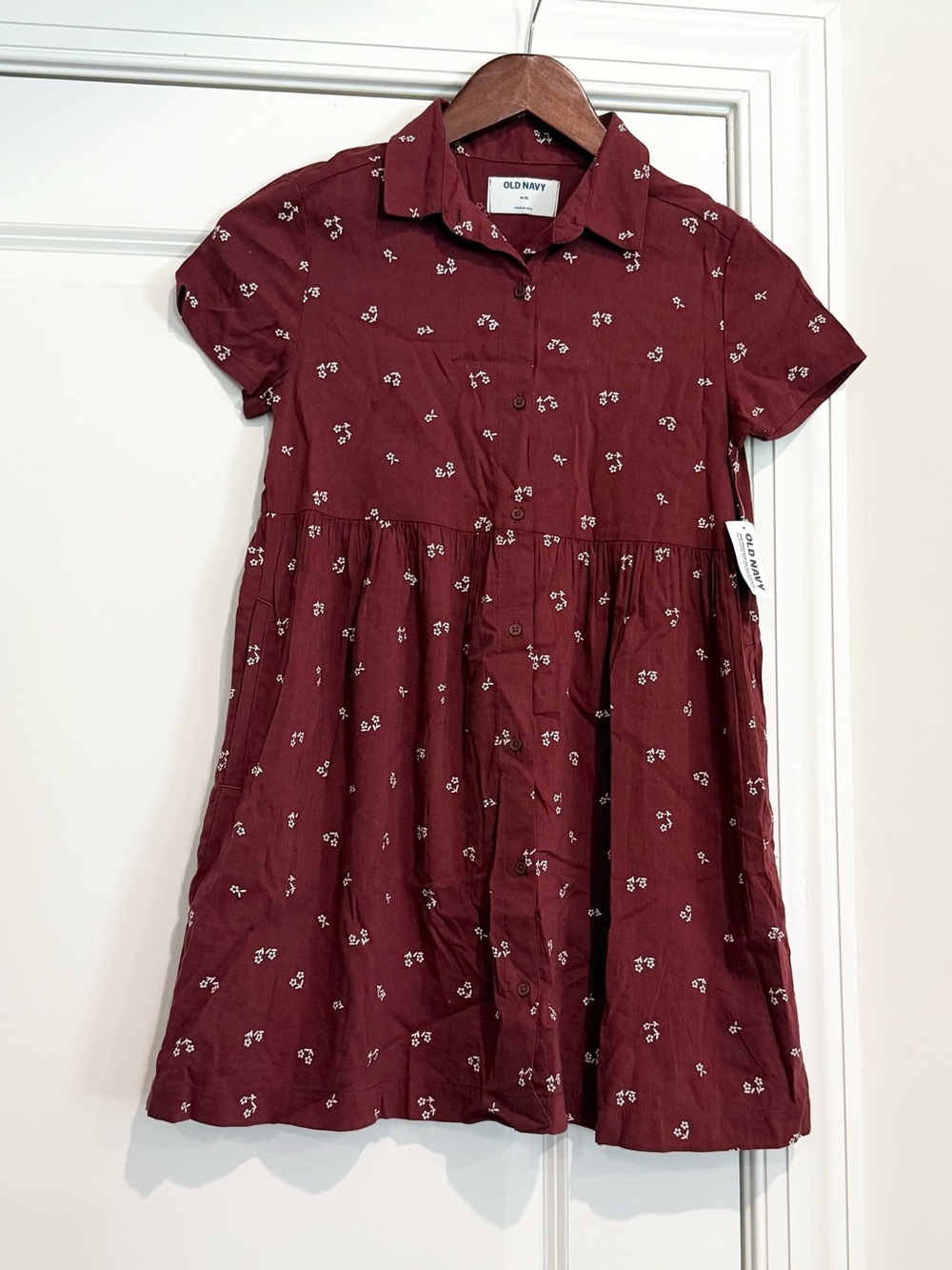 NWT Old Navy Burgundy Short-Sleeve Shirt Dress